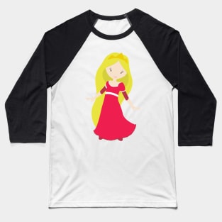 Cute Princess, Crown, Blonde Hair, Red Dress Baseball T-Shirt